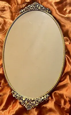 Vintage Matson 24K Gold Plate Ormolu Rose Vanity Mirror Tray Wall Décor • $45