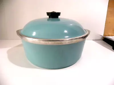 VINTAGE Club Turquoise Teal Aqua Blue Aluminum 4-Quart Dutch Oven Stock Pot • $39.95