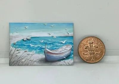 Handmade Miniature Dolls House Accessory Picture Print Rowing Boat On Beach • £1.99