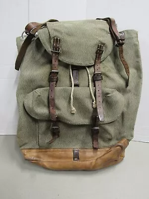 Vintage Swiss Army Military Backpack Rucksack Canvas Leather Salt & Pepper 1953 • $145