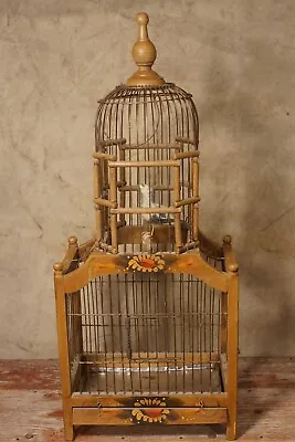 Antique Vintage Wood Folk Art Painted Bird Cage Enclosure 24  By 10  By 6  • $72