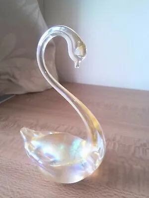 £10.99 • Buy Heron Glass Iridescent Swan Figurine Sculpture Yellow 5.5  Ornament /paperweight