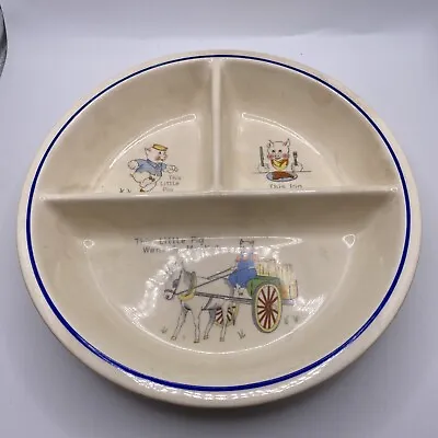 Baby Warming Food Dish 7.5” Stamped Juvenile Plate 3 Section 3 Little Pigs • £13