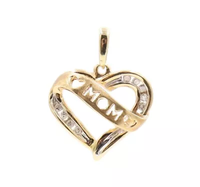 Women's 10KT Yellow Gold 0.13 Ctw Round Diamond Mom Heart Necklace Pendant 1.8g • $104.95