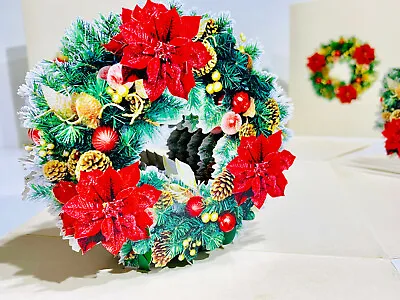 ORIGAMI POP CARDS Merry Christmas Poinsettia Wreath Handmade Pop Greeting Card • $24.95