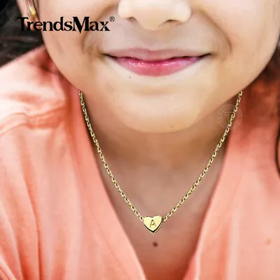 Dainty Gold Plated Heart Initial Letter Pendant Necklace For Girls Kids Jewelry • $7.99