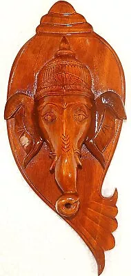 God Ganesha Face Head Wooden Handicraft Showpiece For Home Decor Wall Mount 29cm • $58.50