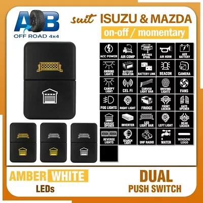 DUAL Push Switch Amber White ON-OFF MOMENTARY For Isuzu D-Max MU-X Mazda BT-50 • $42