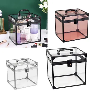 Clear Travel Make Up Vanity Case Cosmetic Beauty Nail Makeup Organiser Box +Lock • £14.95