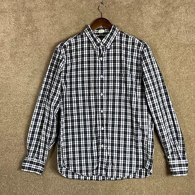 J. Crew Shirt Mens Size Medium Blue/White Woven Tailored Fit Plaid Washed Casual • $5.50