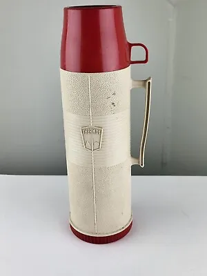 Thermos Brand Vintage Vacuum Bottle Red Tan Model 2402 Quart Size Hot/Cold 24F • $19.95