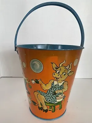 Vintage T. Cohn Tin Litho Large Sand Pail Graphics Of Animals Blowing Bubbles • $79.95