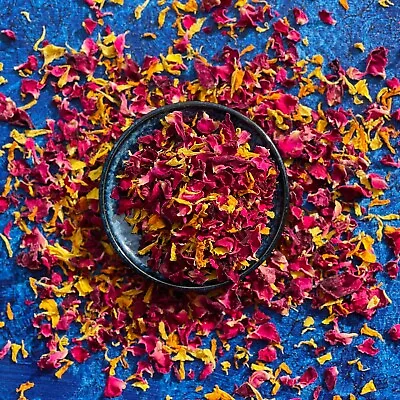 Edible Natural Dried Flower Petals Red Rose And Marigold  Mix Wedding Cocktail • £8.49