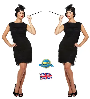 BLACK LADIES FLAPPER DRESS Costume Charleston Gatsby Girl Adult Fancy Dress UK  • £11.13