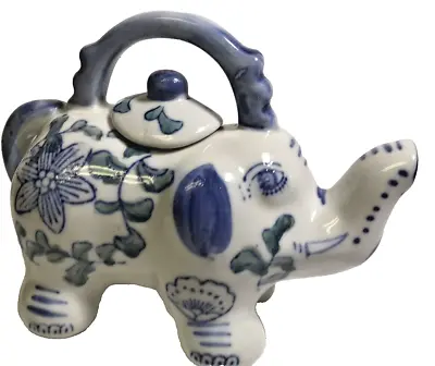 Vintage Blue And White Porcelain Elephant Teapot ;*  Flow Blue 7 X 3.5 X 5.5 In • $15.50