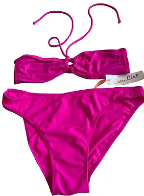 Pretty Hot Pink Halter Neck Bandeau Bikini By Ocean Club Size 12 Gorgeous New • £6.99
