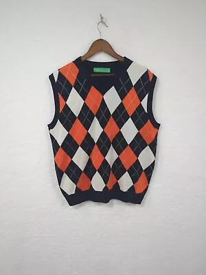 Golf Knickers Sweater Vest Mens Orange Black Casual Sleeveless Acrylic Wool L • $12.99