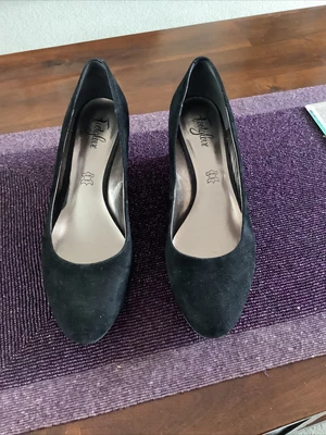 £10 • Buy M&S Footglove Black Suede Wedges Size 7.5 UK Hardly Worn 