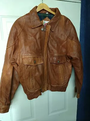 $49.99 • Buy GULF COAST Soft LEATHER Bomber JACKET Mens Size S Brown Zippered Insulated