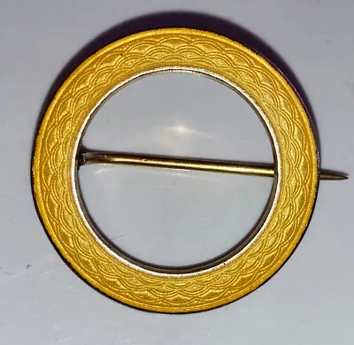 Vintage Sterling Silver Magnus Aase Norway Guilloche Enamel Yellow Round Brooch • $39.99