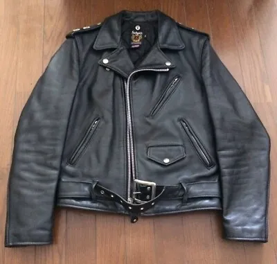 Schott 613 US TWO STARS Double Riders Jacket Mens Leather Vintage Black Size 36 • $430