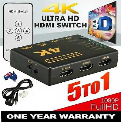 5/3 Port 4K HDMI Splitter Auto Switch Switcher HD 1080p Selector Hub IR Remote • $11.99