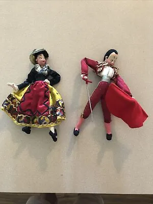 TWO DOLLS: Spanish Dancer Lady & Madador W/Painted Cloth Faces W/Costumes GIFT! • $22.98