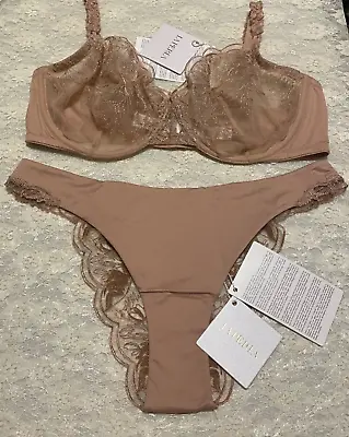 La Perla Beatrice Sheer Bra Brazilian Panty Set 36D L Nude • $199.99