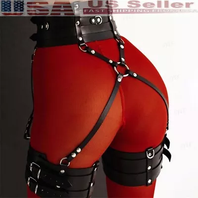 Women BDSM Bondage Garter Belt Gothic Body Suspenders PU Leather Harness Strap • $22.61