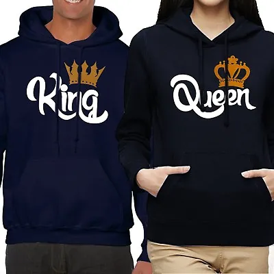 Nwt King Queen Gold Crown Couple Matching Valentine's Day Navy Hoodie Sweatshirt • $23.99