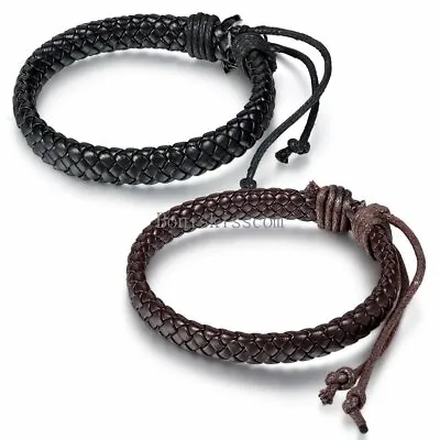 Men's Women's Wrap Braided Leather Bracelet Cuff Bangle Adjustable Wristband • $6.99