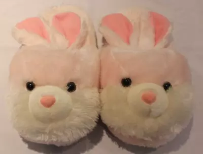 Womans Size Small 5-6 Pink Plush Bunny Rabbit Slip On Scuff Slippers • $7
