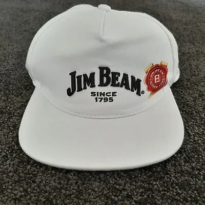 Jim Beam Flat Brim Cap White Snap Back Hat Embroided • $14