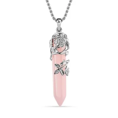 $15.49 • Buy Pink Rose Quartz Pointer Necklace Flower Wrapped Healing Crystal Jewelry 24  Ct