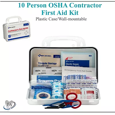10 Person Contractor First Aid Kit OSHA Compliant 95 Pcs/Case Wall Mountable • $29.95
