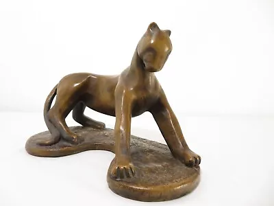 VTG Art Deco JAGUAR Or PANTHER SCULPTURE Bronze Ceramic MODERNIST Cubist Statue • $125