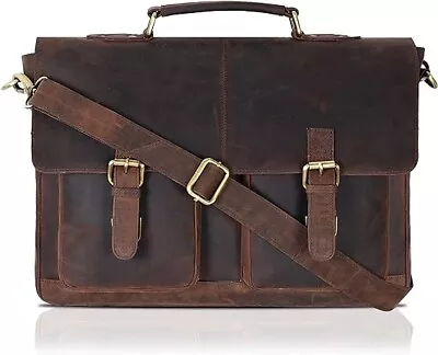 Vintage Genuine Leather Satchel Shoulder Bag Messenger Laptop Briefcase Upto 17  • £35.99