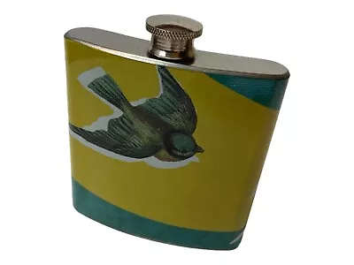 Stainless Steel Flask With Swallows Birds On Yellow & Teal Silver Screw Top 6 Oz • $8