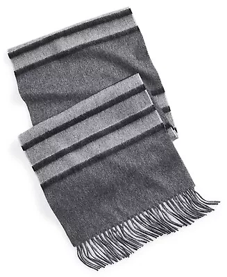 Club Room Men's 100% Cashmere Horizontal Stripe Scarf  Charcoal Grey • $14.59