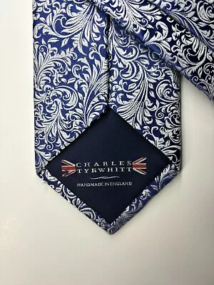 CHARLES TYRWHITT Blue Paisley Tie 61.75” LONG Men’s Designer Tie 100% Silk Woven • $34.75