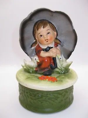 Girl With Umbrella Music Box Ducks Flowers Plays Lara's Theme From Dr. Zhivago • $15.99