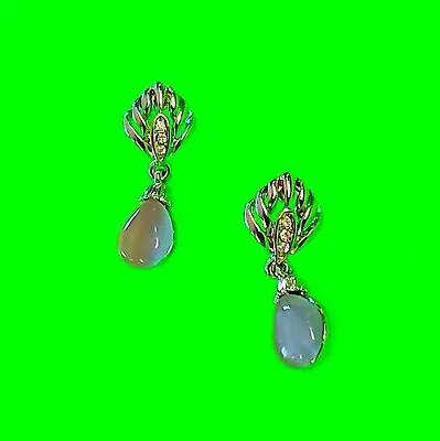 Opalescent Glass Silver Rhinestone Drop Veronese Vintage Post Back Earrings • $11.82