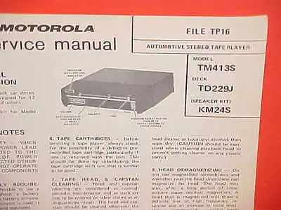 1973 Motorola Car Auto 8-track Stereo Tape Player Service Manual Tm413s Km24s • $17.99