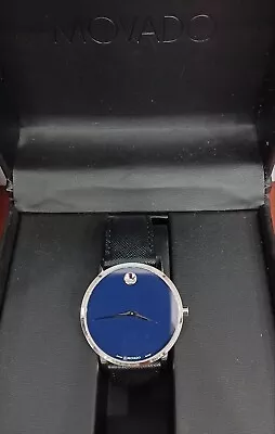 Men's Movado Museum Blue Dial Leather Wristwatch 07.1.14.1458 Swiss • $250