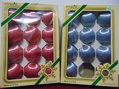 $9.99 • Buy Lot Of 22 PYRAMID Vintage Satin Rose And Dusky Blue Christmas Balls USA Made