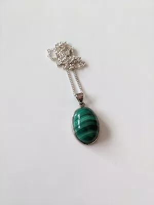 Sterling Silver Necklace With Malachite Pendant • £21.99