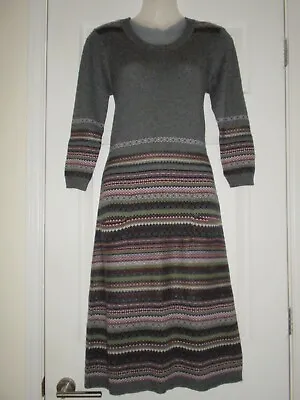 Marks & Spencer Per Una Grey/fairisle Knitted Jumper Dress Size Uk 8 New • £19.99