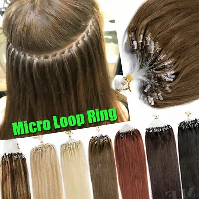 100Easy Loop Micro Ring Beads Link Brazilian Remy Human Hair Extensions14-26inch • $37.45