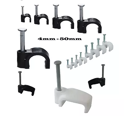 £3.99 • Buy Round Wire Wall Fixing Cable Clips 4mm-50mm Or Flat 4mm -16mm In White & Black