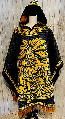 Mexican PONCHO Amor Eterno Con Calendario Azteca Hoodie One SIZE FITS All Sarape • $65